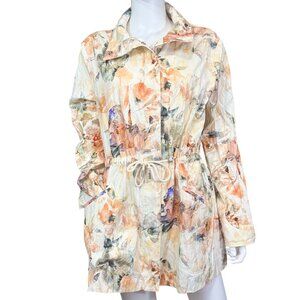 Peruvian Connection Womens Floral Trench Coat Size M Adjustable Waist
